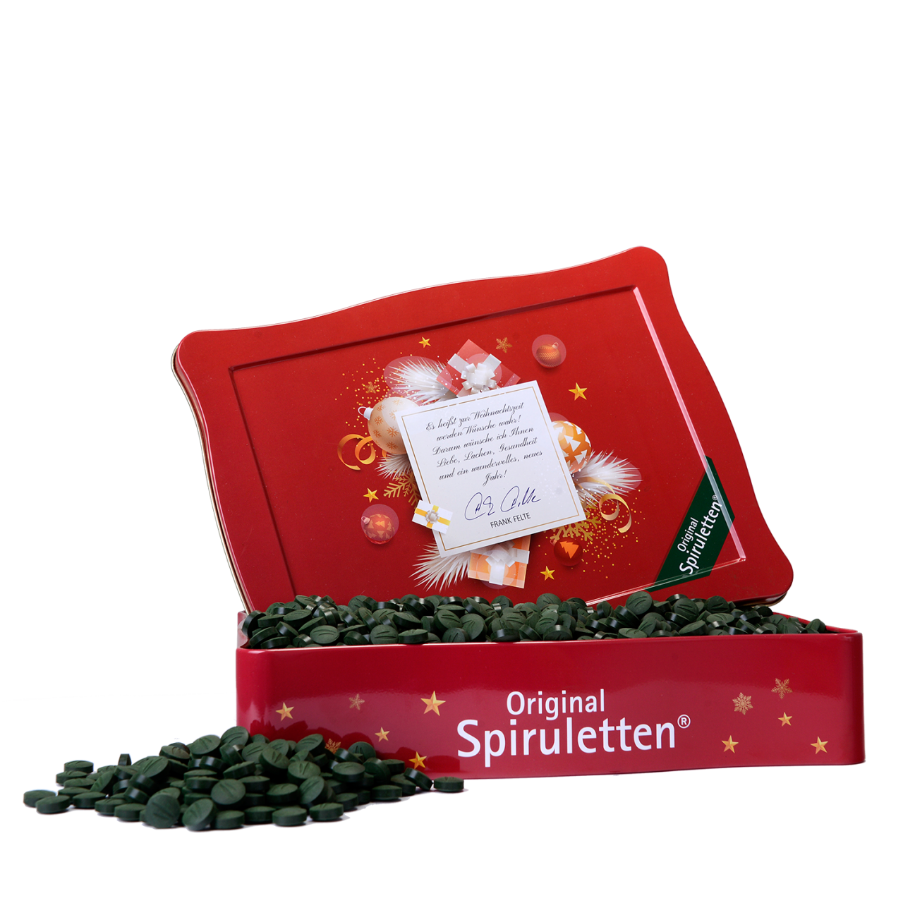 originalspiruletten2000-weihnachtsdosekopie-1540916625 2000 Spirulina-Presslinge in wunderschöner Engeldose